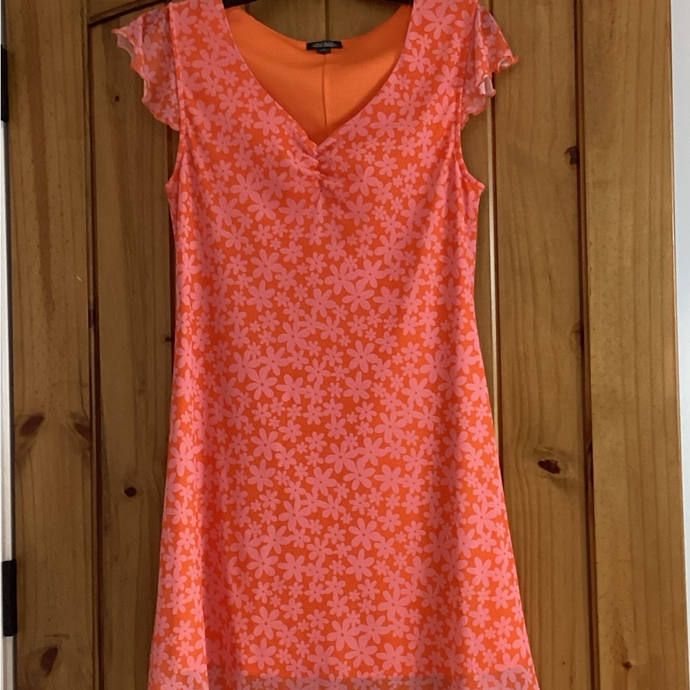 wild fable Coral and Pink Floral V‑Neck Shift Dress